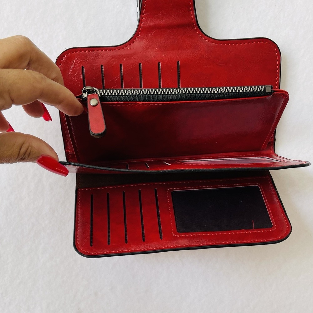 Men's long‎ zipper Red wallet, leather wallet,Men's business handbag,cards Slots